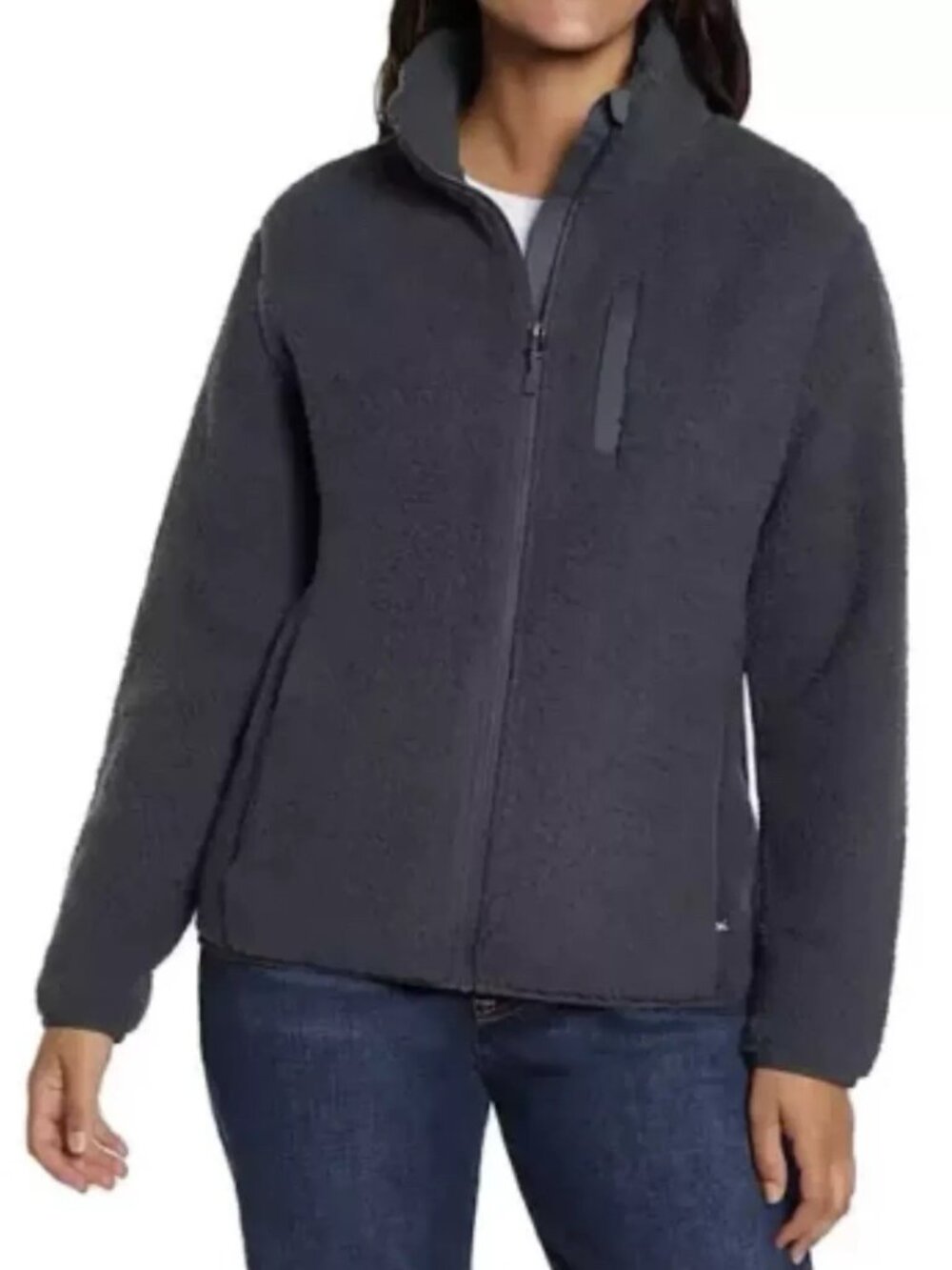 Eddie Bauer Ladies Fleece Jacket Size Small Gray Full-Zip Sherpa Warm Cozy NEW